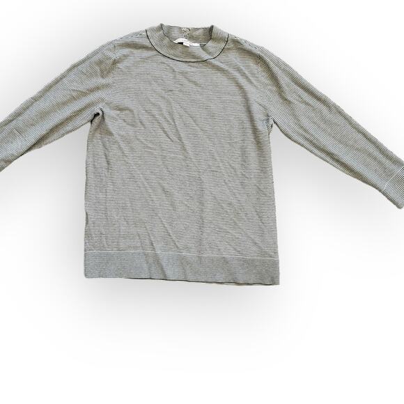 LOFT High Neck Pinstripe  Green White Soft Knit Sweater Women Sz M - Picture 2 of 5